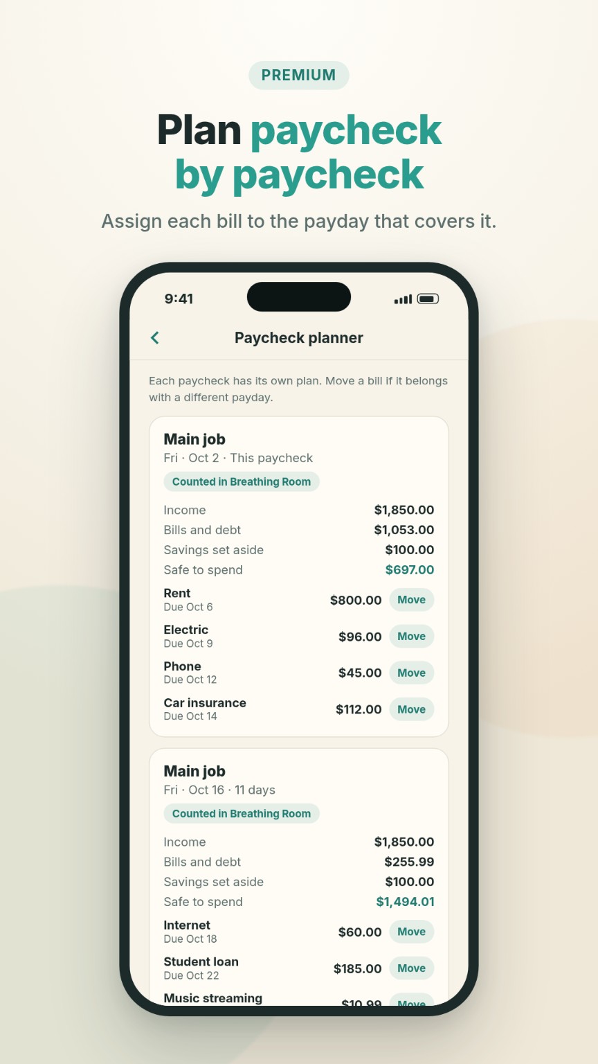 BillBreath paycheck planner